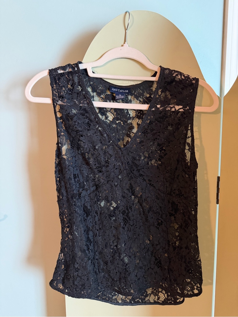 Ann Taylor Black Lace Overlay Shell Top